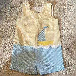 Funtasia too boys Jon Jon yellow and teal seersucker